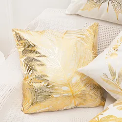 Decorative Throw Pillow Case Cushion Cover Gold Stamping Leaves 18 x 18 inches 45 x 45 cm for Couch Bedroom Car
