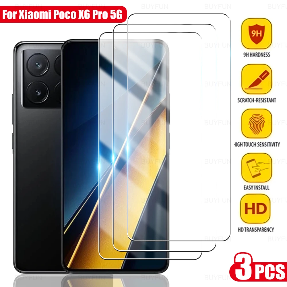 3PCS For Xiaomi Poco X6 Pro 5G Tempered Glass Xiomi PocoX6 X6Pro Screen Protector xaomi poko pocco poxo X 6 6pro Front Film