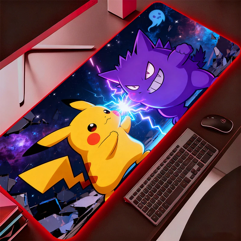 led-マウスパッドコンピュータラップトップポケモンピカチュウゲンガーアニメキーボード-rgb-マウスマットマウスパッドキーボードゲーマーバックライトデスクマット