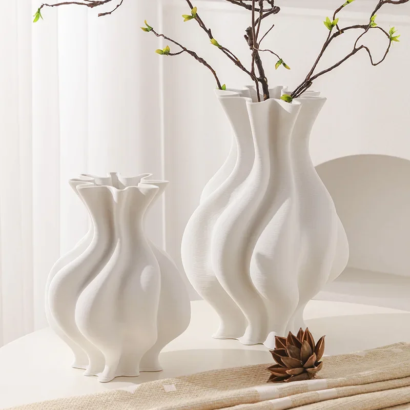 Creative Three-dimensional Pleated Ceramic Vase Wave-twisted Flower Vase Ceramic Handicrafts Flowerpot Home Decoration Accessori