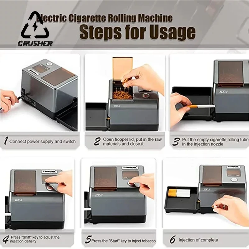 HK-3+ Automatic Electric Cigarette Rolling Machine for 6.5/8mm Slim Tube Tobacco Roller Injector Maker DIY Smoking Accessories