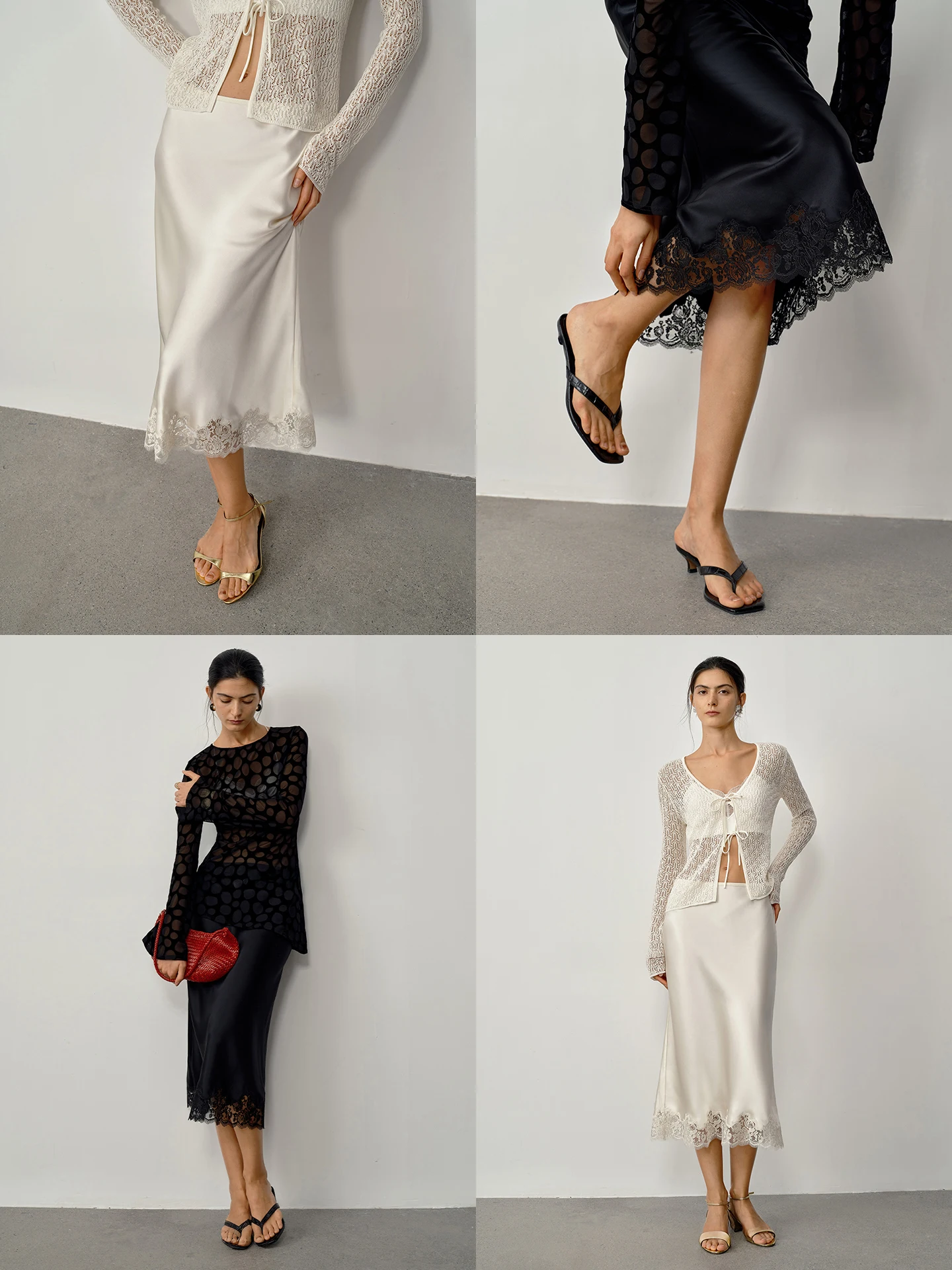 

High Waist Lace A-Line Skirt Acetate Satin Women's Skirt Bodycon Simple Design Elastic Waist Long Skirt City Commute