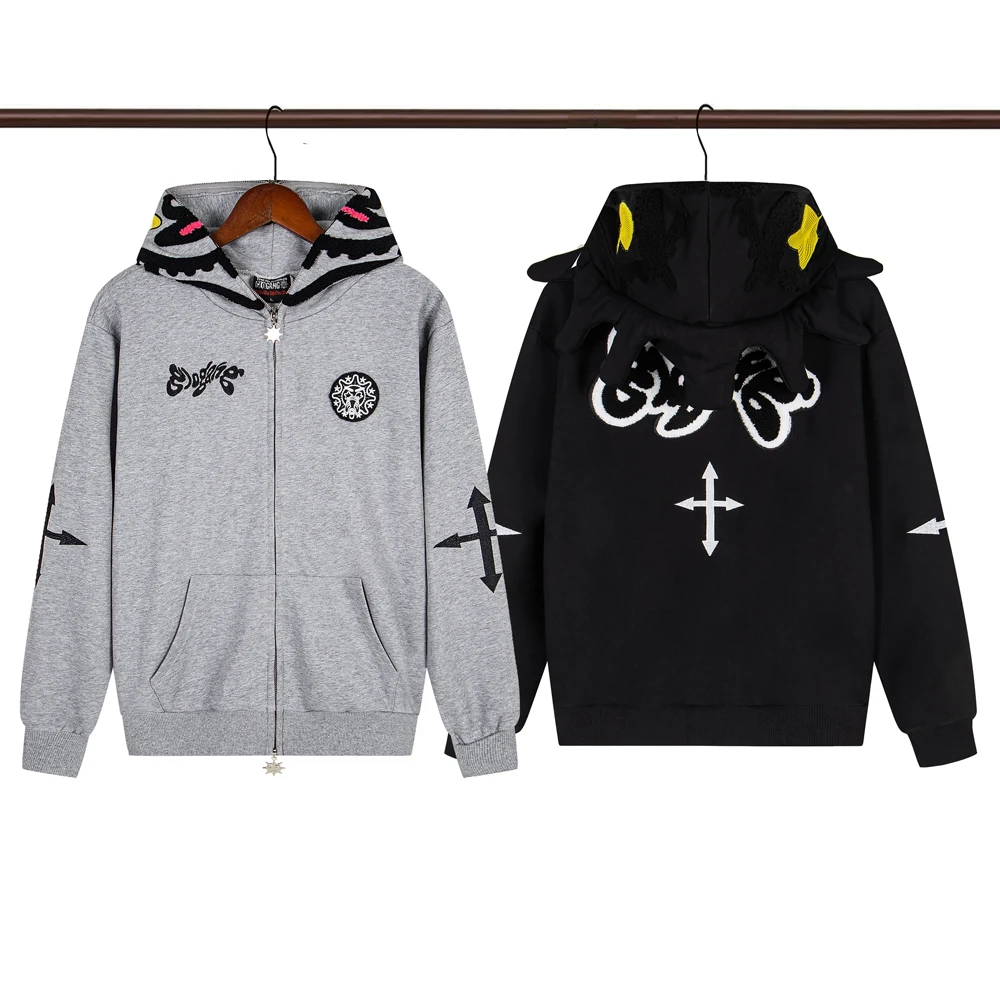 

Новая толстовка Glo Gang Eroded Glo с вышивкой, унисекс, высокое качество, оверсайз, черная/серая, на молнии, с капюшоном, 2026 год