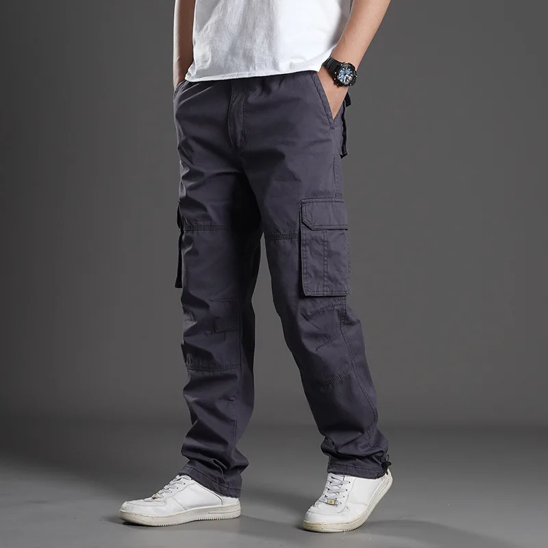 

Повседневные мужские брюки прямого кроя в стиле рабочей одежды, свободные модные камуфляжные длинные брюки с множеством карманов и манжетами