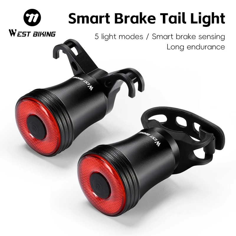 WEST BIKING Smart Bike Taillight IPX6 Waterproof Intelligent Sensing Tail Light Cycling Safety Warning Light Bicycle Rear Light