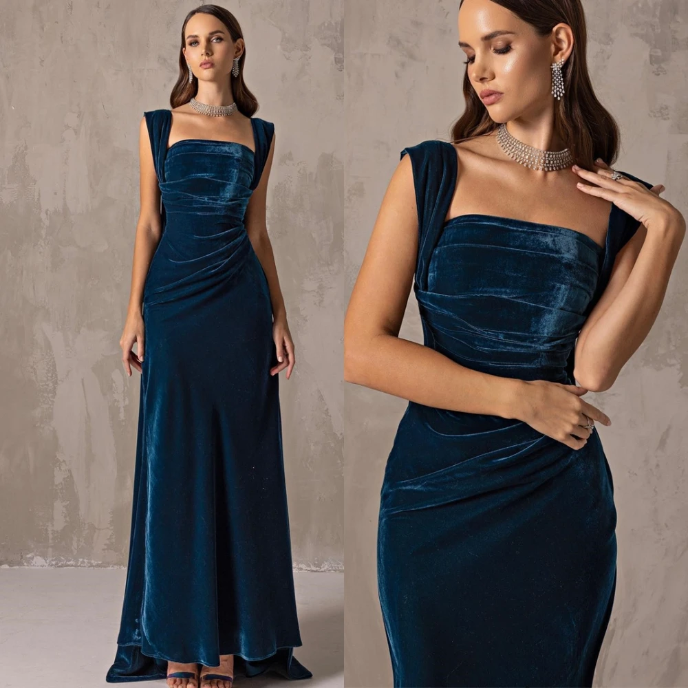 Customized Velour Straight Off the Shoulder Evening Dress Exquisite Ankle Length Party Dresses Fashion  Special Occasion Gowns