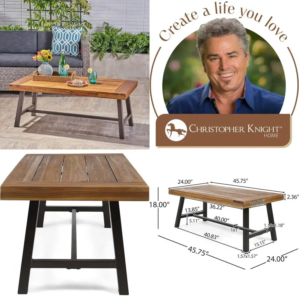

Sandblasted Acacia Coffee Table with Rustic Metal Accents by Carlisle Outdoor