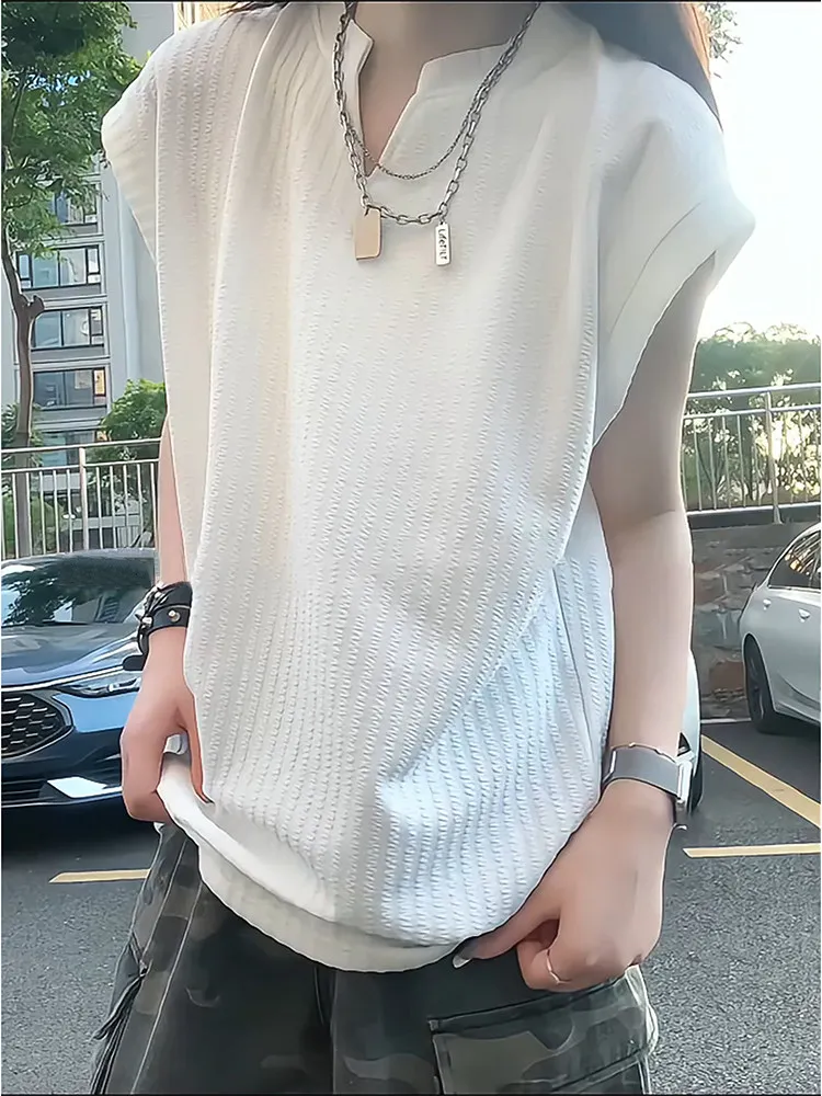 

White Texture V-neck Tank Top Men's Summer Thin Ice Silk Quick Dry Sleeveless T-shirt Outdoor Sports Shoulder Pad Sweatshirt