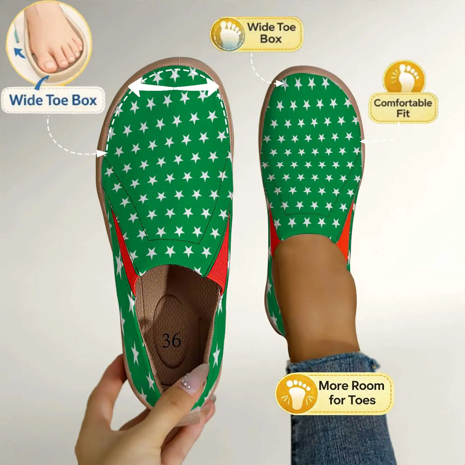 

Женские туфли без шнурков с принтом звезд, широкие лоферы на мягкой подошве, повседневная обувь больших размеров с широким носком для мам