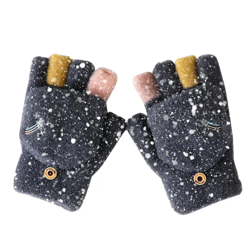 Knit Kids Fingerless Gloves Girls Winter Hand Wrist Warmer Flip Cover Children\'s Gloves Clamshell Gloves For Kids 2-15 Years