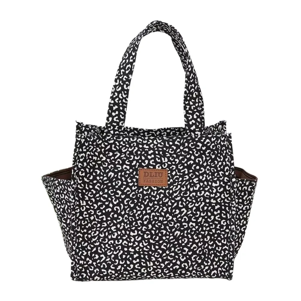 New Retro Leopard Print Lunch Bag Large Capacity with Storage Pouch Insulated Lunch Box Portable Handbag Tote Bag Women