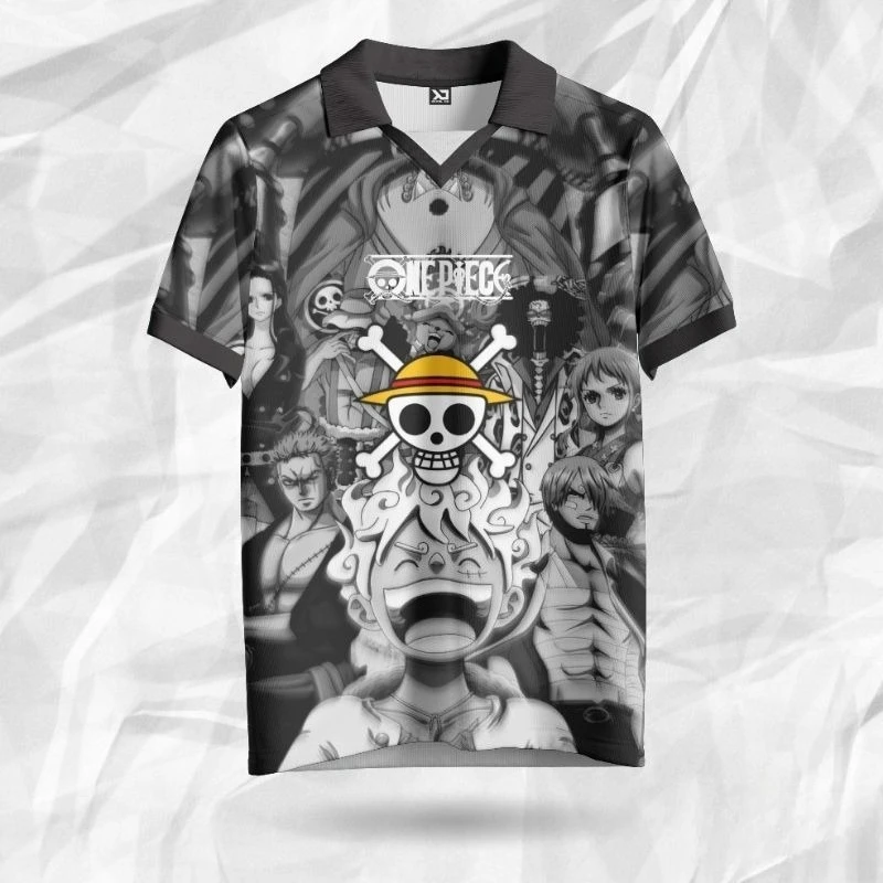 One Piece Luffy 3D Full Print Vintage Baseball Jersey Style Breathable Polo Shirt Y2K Streetwear Unisex Tee