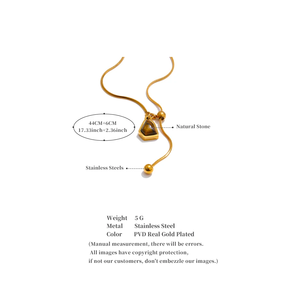 Yhpup Arrivals Natural Tiger Stone Removable Chain Necklace Pendant 18K PVD Plated Stainless Steel Attractive Quality Jewelry