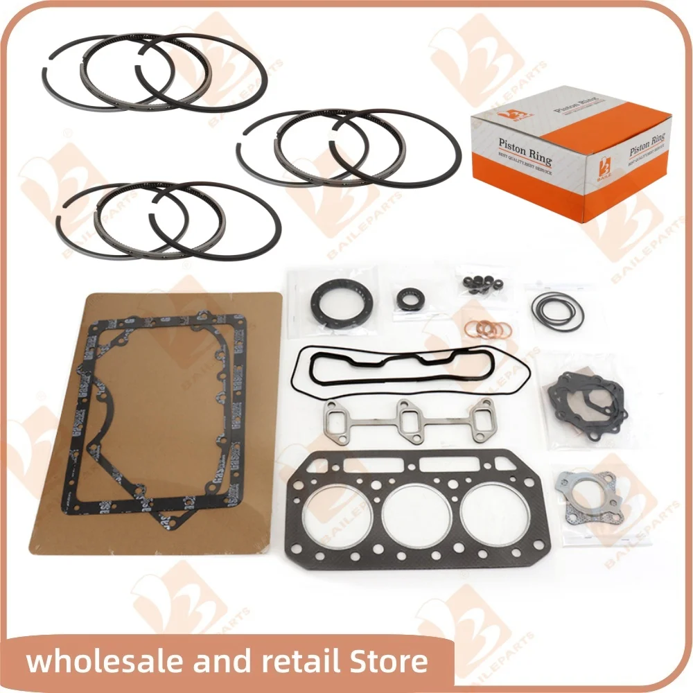 

For Yanmar 3T75 Full Gasket Kit Set With 3 Cylinders Piston Ring 75*2+2+4mm Cylinder Head Gasket Overhaul Rebuild Kit Engine