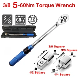 3/8 Torque Wrench 5-60Nm Bike Professional Torque Spanner Automotive Key Mechanical Workshop Tools Square Adapter Drive Key Set