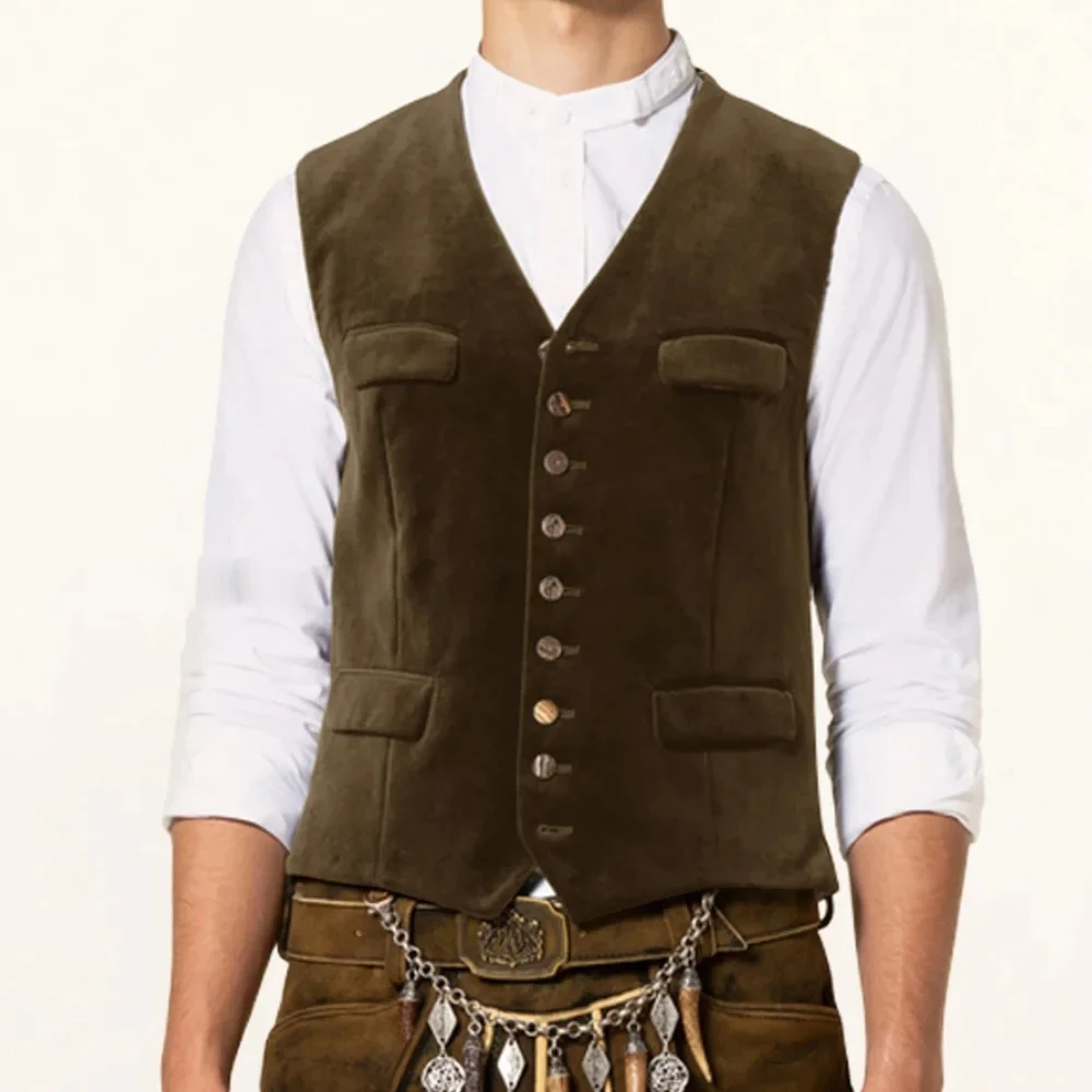 Costume gilet sans manches pour hommes, simple boutonnage, tissu velours décontracté, poches à rabat, col en v, costumes de travail à la mode, Blazer