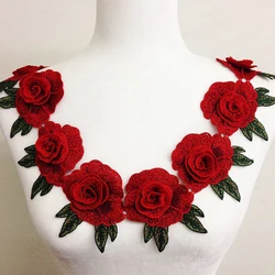 12 Pieces Of Red FlowerSewn Embroidery Rose Decal Lace Fabric Patch Decoration