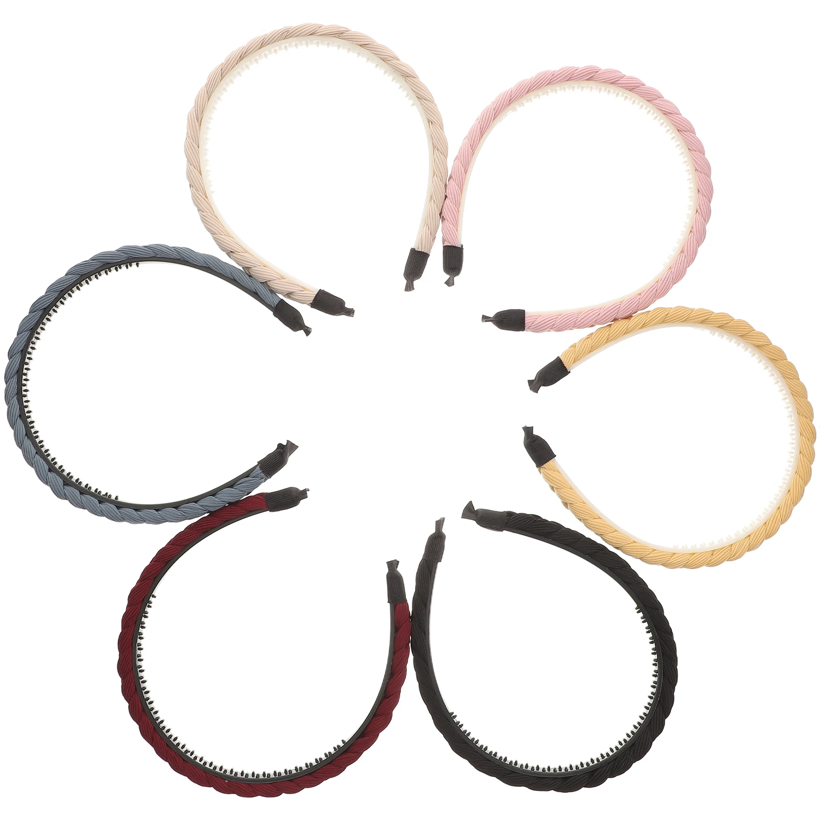 

6pcs Solid Color Hair Braid Headbands Lightweight Women Accessories Nonslip Synthetic Hair Hoops Stage Photos