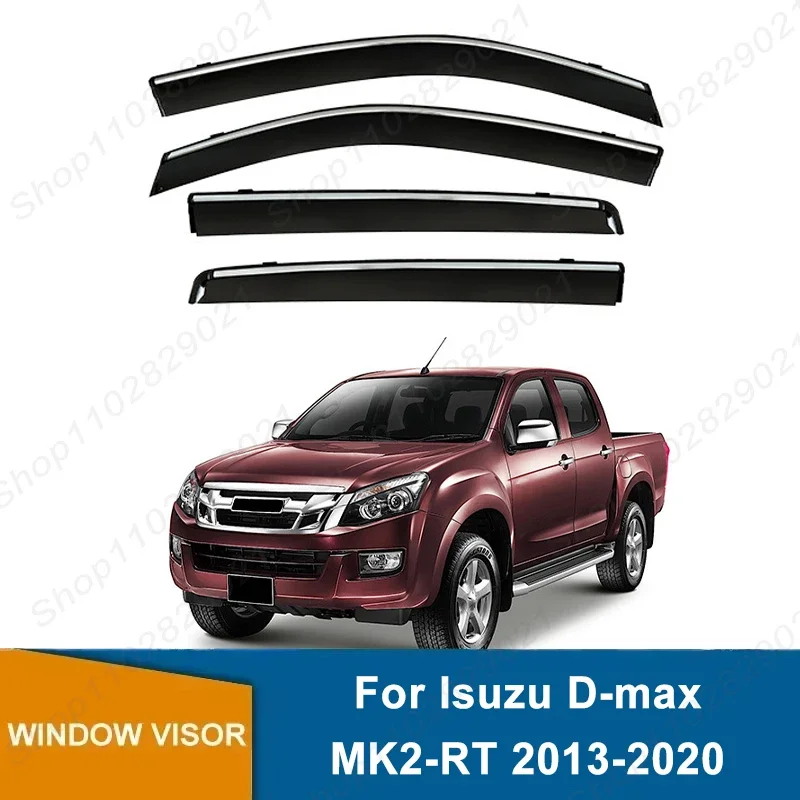 4Pcs Window Visor For Isuzu D-max MK2-RT 2013-2020 Weathershield Sun Rain Deflector Guard Car Window Deflector 2014 2015 2016