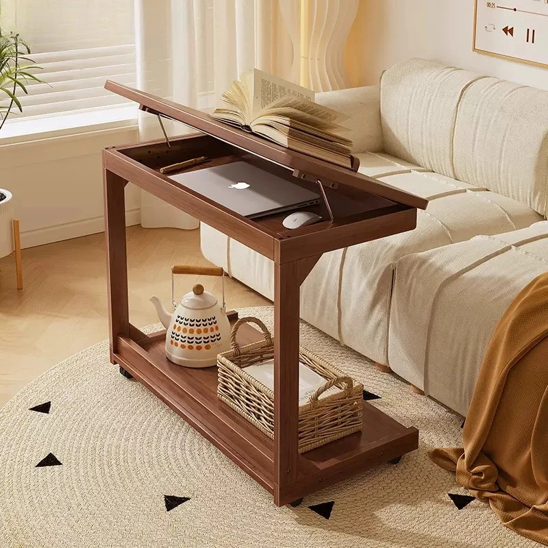 Scandinavian Style Rotating Side Table, Movable Flip Top Desk, Bedroom, Wooden Sofa Side Cabinet, 360 ° Rotation for Study