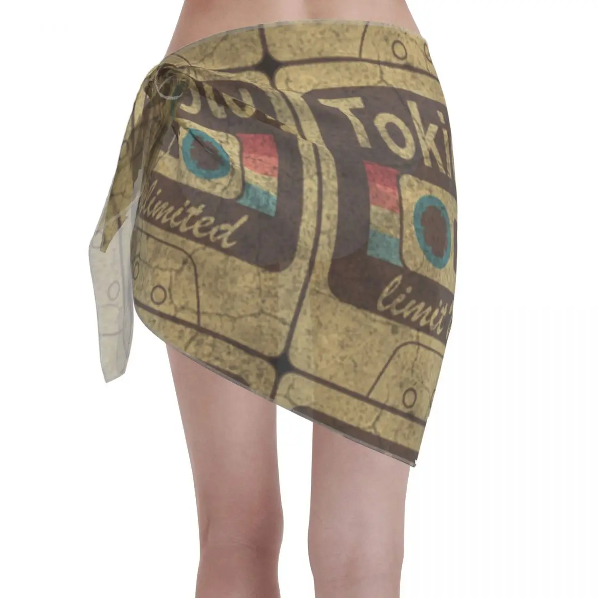 커스텀 도쿄 호텔 빈티지 카세트 비치 비키니 커버 업 랩 시스루 비치 비키니 짧은 스커트 시폰 스카프 커버 업