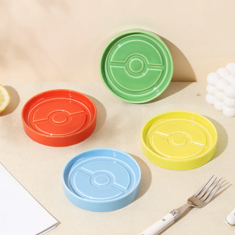 SHUNXIANG Pokemon Kitchen Accessory Snack Plate Solid 4 Color Pokemon Plate Fruit Plate Round Ceramic Plate
