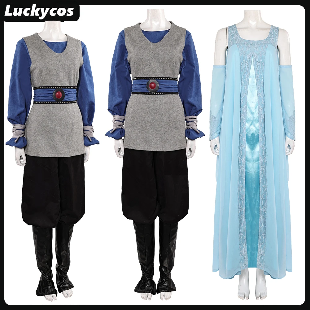 

Women Padme Cosplay Amidala Costume Movie Space Battle Roleplay Clothing Blue Dress Arm Sleeves Halloween Clothes Adult Suit