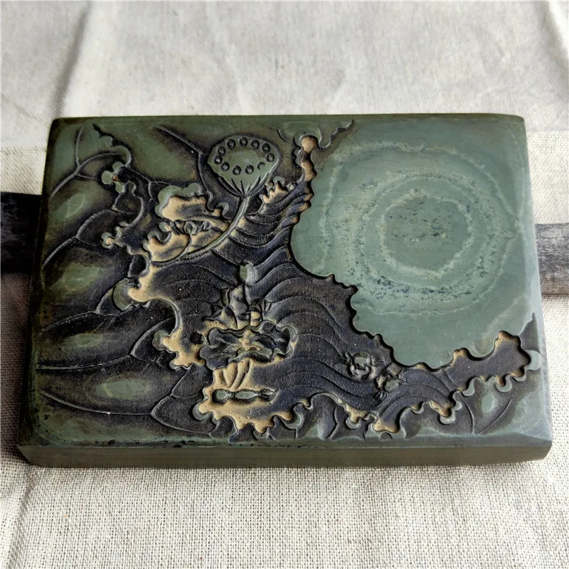 

Four Treasures of the Study Stone Inkstone Terrace Blue Stone Inkstone Terrace 084816 Lotus Pond Scenery 10 * 15 cm