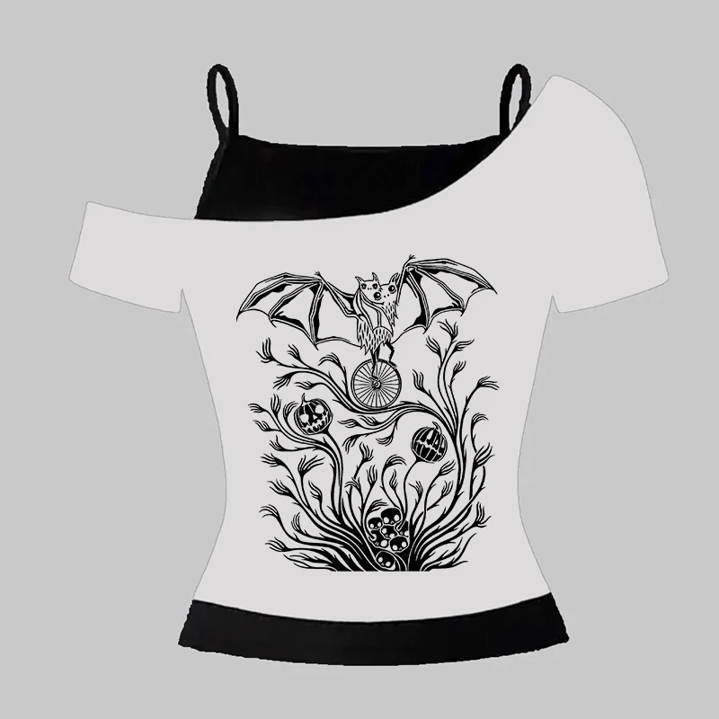 Y2K Punk Estetica Vintage T-shirt a maniche lunghe Goth Creativo Modello comico Stampa Tee Harajuku Streetwear Versatile Top da donna