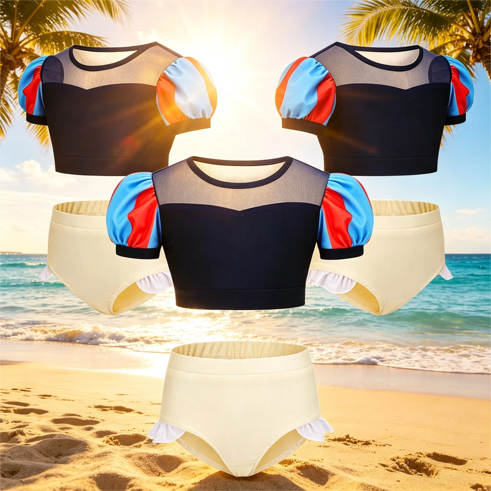 Princess Theme Little Girl Swimming Suit Cute Snow White Elsa Belle Style Bikini Summer Beach Pool Party Kids Bathing Outfit