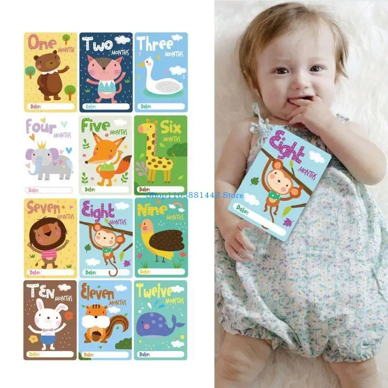 

Q6RE Year Baby Age Card Cards 0-12 Months Pictures Photo Cards Souvenirs Infants Newborns Growing Memory Presents