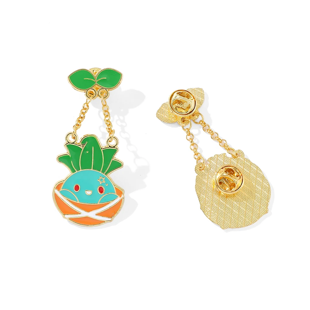 2 Pcs Cartoon Chain Brooch Cute Bulbasaur Oddish Enamel Pin Metal Badge Jewelry Clothes Backpack Accessories Gift for Friends