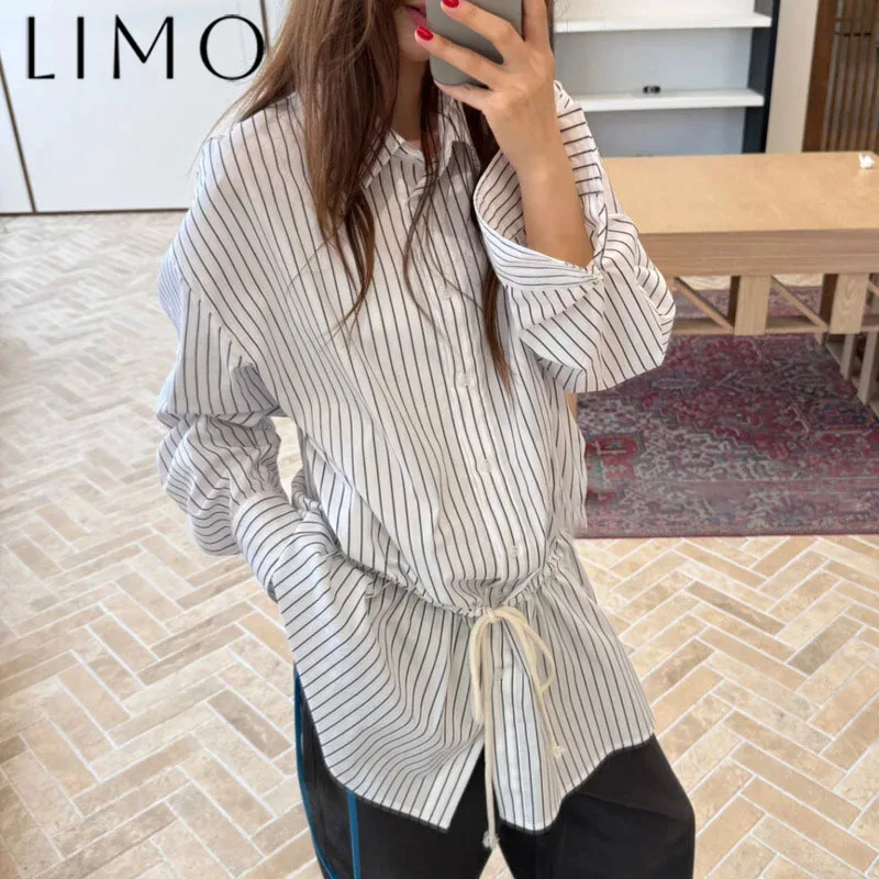 

LIMO Women’s Color Block Tunic Blouse Belted Waist Lapel Collar Elegant Chic Casual Slim Fit Spring Summer Comfortable 2025