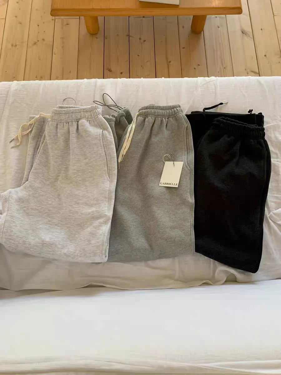 

Зима 202, женские свободные спортивные штаны с эластичной резинкой на талии и манжетами, повседневные брюки, удобные хлопковые брюки