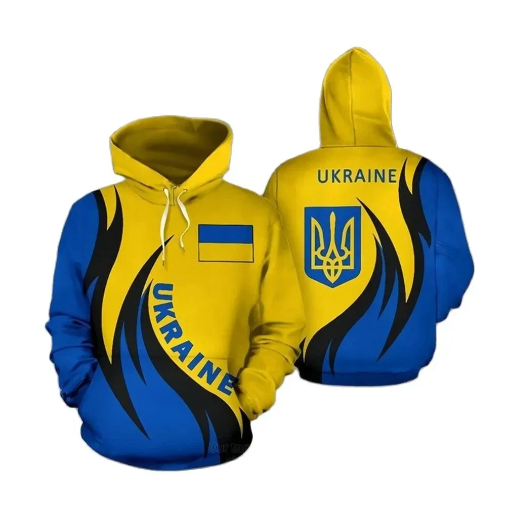 

Ukrainian flag National emblem 3D printed hoodie, men's autumn/winter casual trend outdoor sports loose hoodie, Asian size