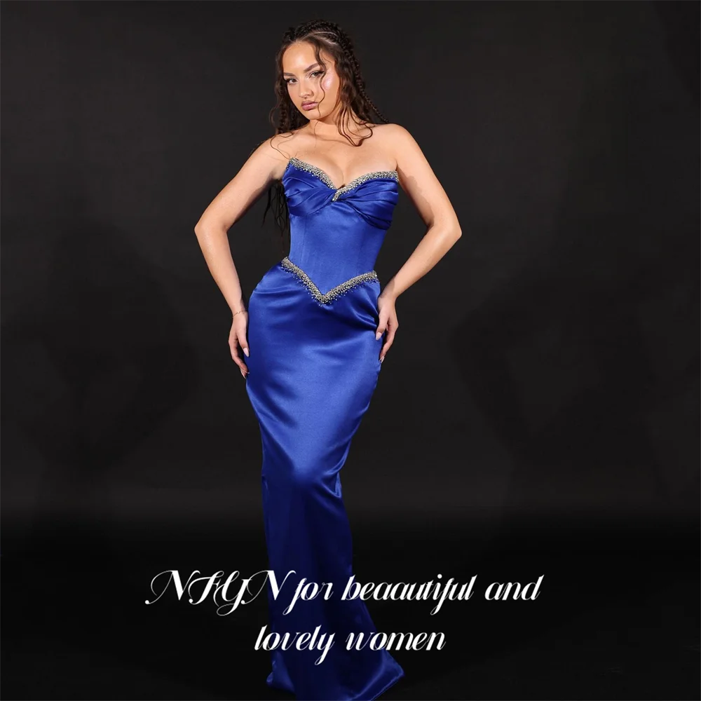 

NFYN Royal Blue Party Dress Satin Night Dress Sweetheart Prom Dress for Woman with Crystal Embellishments 프롬 드레스 Customized
