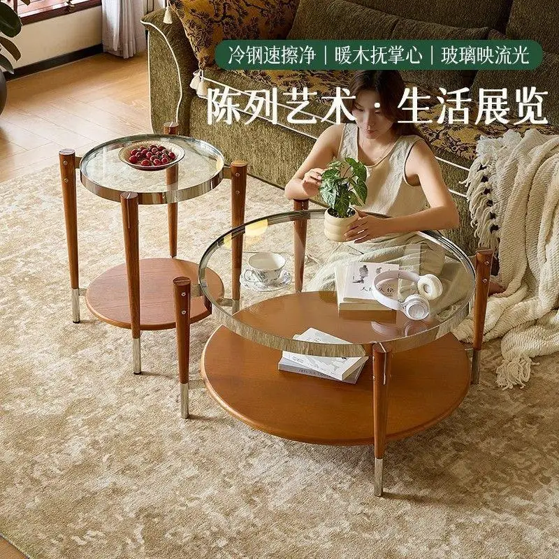 coffee table, tea table, living room, balcony, small apartment, light luxury, high-end feel, solid wood glass
