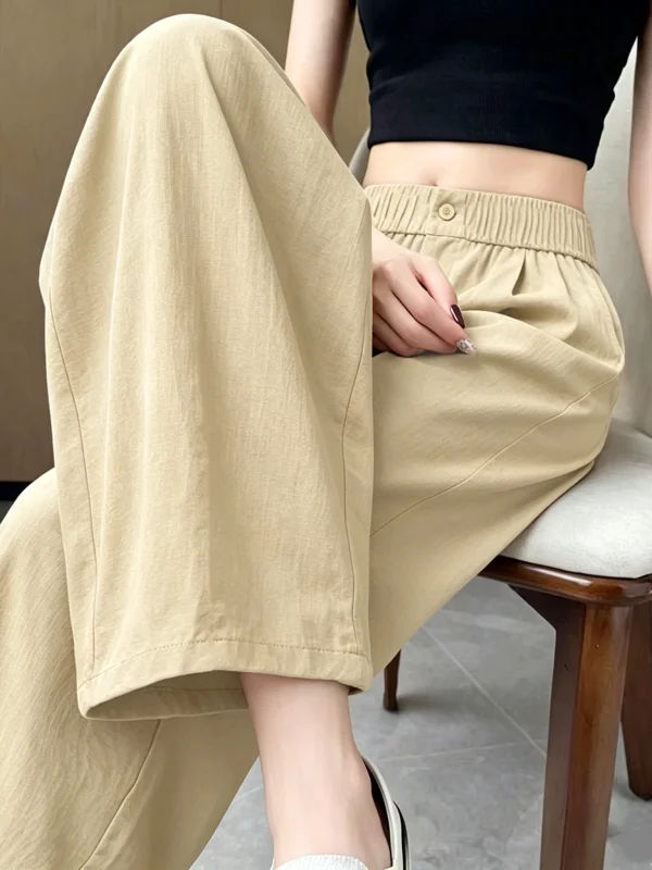 Ice Silk Wide Leg Balloon Pants Women's Summer High Waist Loose Slimming Nine Point Knife Pants Casual Style Polyester Fiber