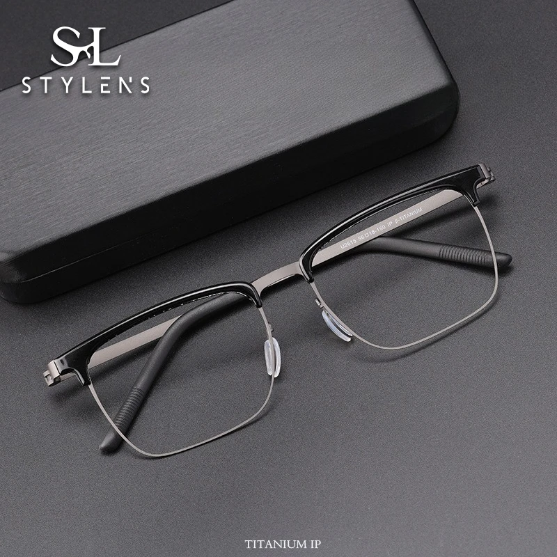 

STYLENS Business Ultralight Pure Titanium Glasses Men's Square Reading Glasses Anti Blue Light Prescription Customization 2615