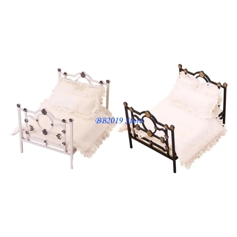 

Q0KB Highly Detailed Miniature Bed Model Iron Single Bed with Mattress For Doll House Decors And Creative Roleplay Activity