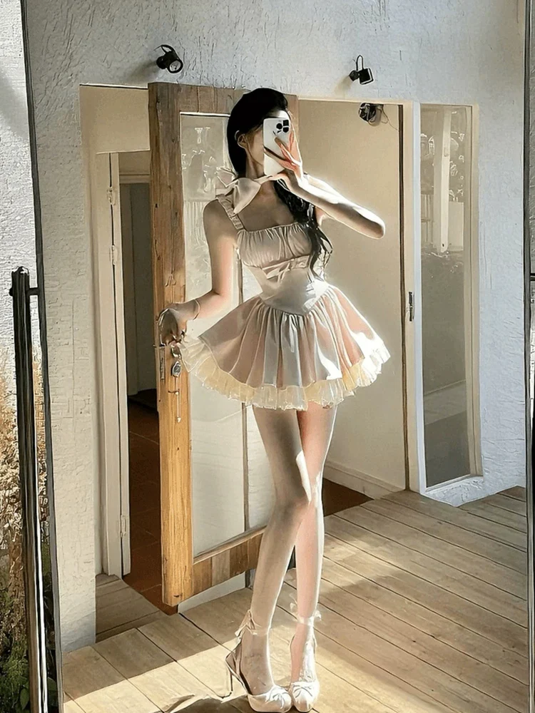 

XZY Sweet Princess Style Knot Neckline A-Line Dress Women's plus Size Summer Waist-Cinching Birthday Party Dress