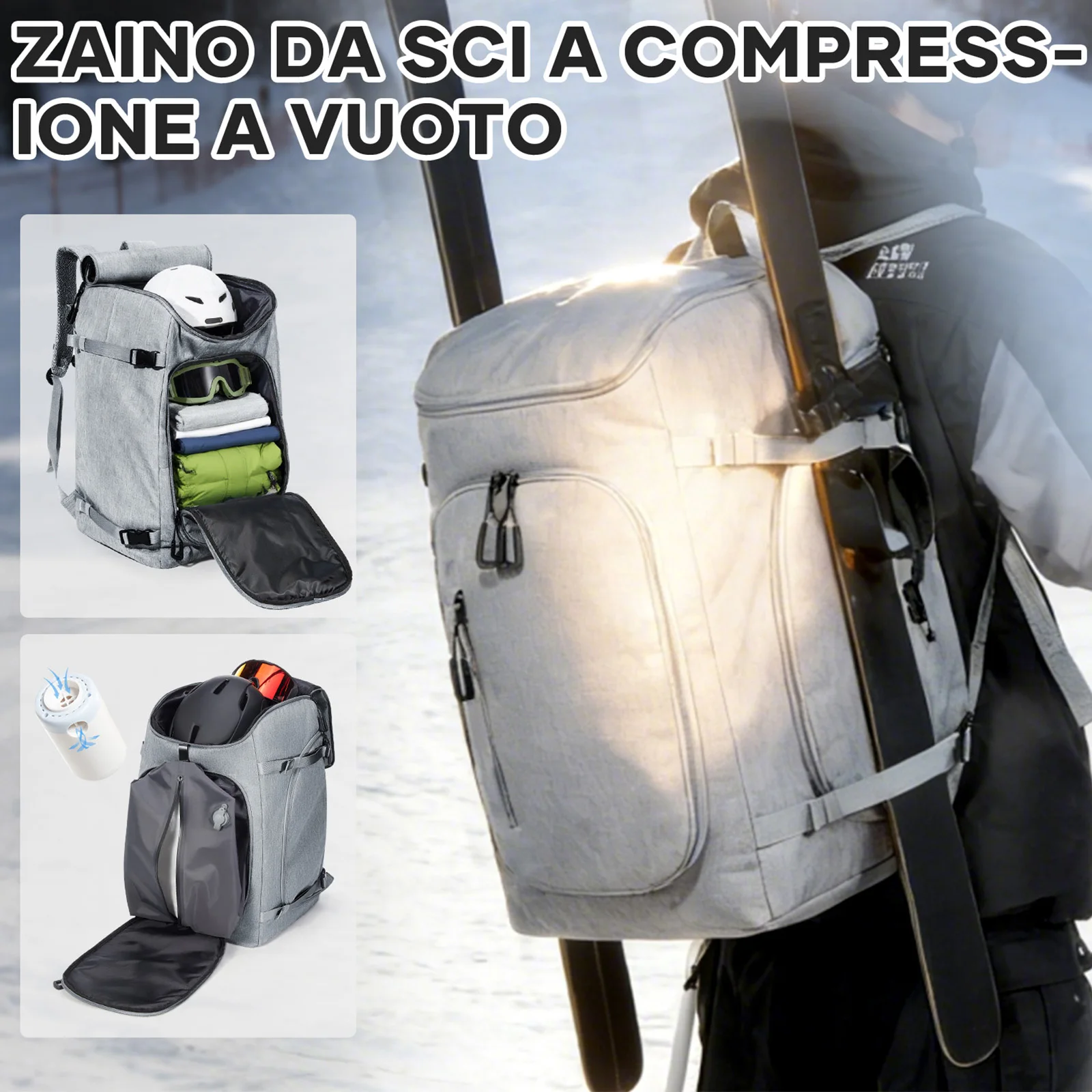 Women Men Ski Boot Bag，Ski Resort Ski Shoe Bag with Helmet Compartment，Waterproof Snowboard Bag，Vacuum Compression Ski Backpack