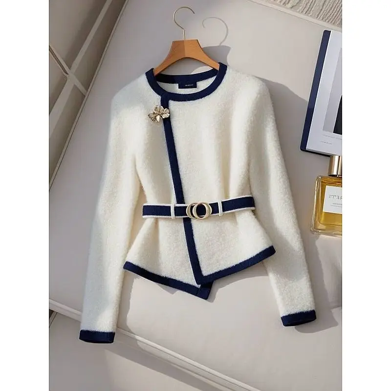

Women Autumn Winter Office Lady Solid Color Women Clothes Elegant Fashionable Lacing Knitting Loose Pullover Long Sleeve Sweater