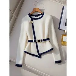 Women Autumn Winter Office Lady Solid Color Women Clothes Elegant Fashionable Lacing Knitting Loose Pullover Long Sleeve Sweater