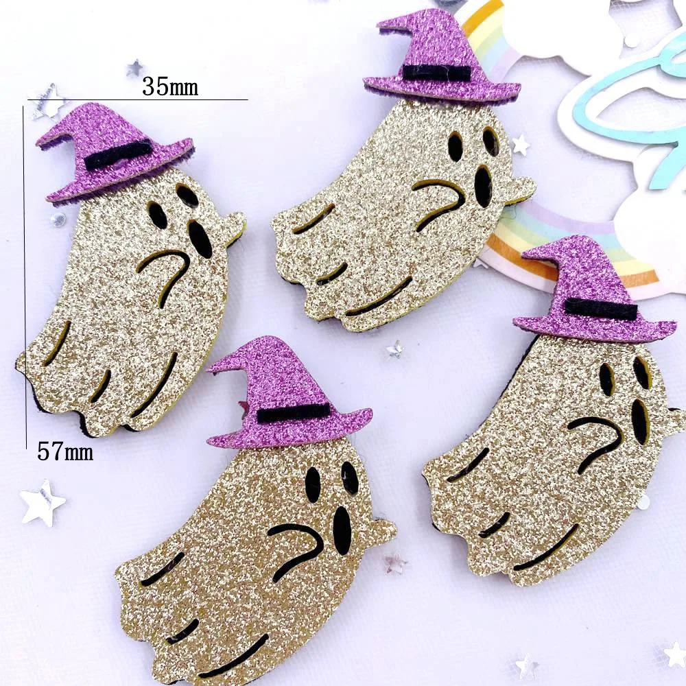 10pcs Felt Fabric Colorful Glitter Bepowder Cartoon Hat Specter Patch Applique Sewing DIY Hair Bow Craft Halloween Party Supplie