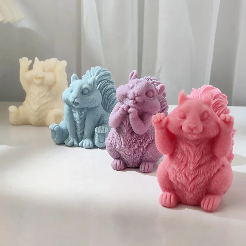 3D Cute Animal Candle Silicone Mold DIY Squirrel Elephant Abstract Gypsum Candle Making Kit Handmade Soap Resin Mould Decor Gift