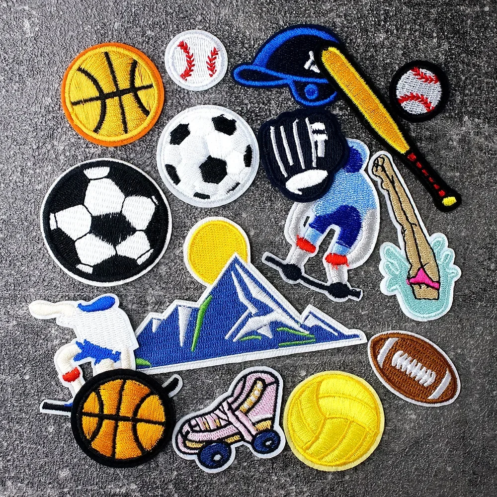 16Pcs/Lot Basketball Football Baseball Patches Embroidery Applique Ironing Clothing Sewing Supplies Decorative Handmade Patch