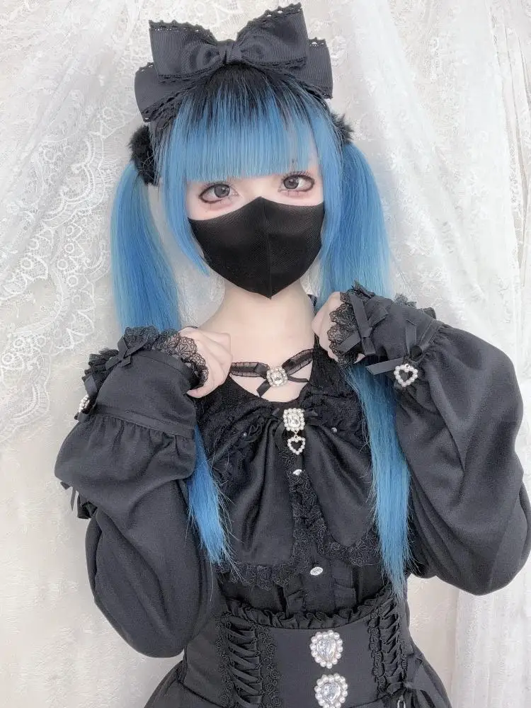 

Массовая продукция, оригинальная милая кружевная однотонная универсальная рубашка в японском стиле с отложным воротником и открытыми плечами, топы с кроличьими ушками