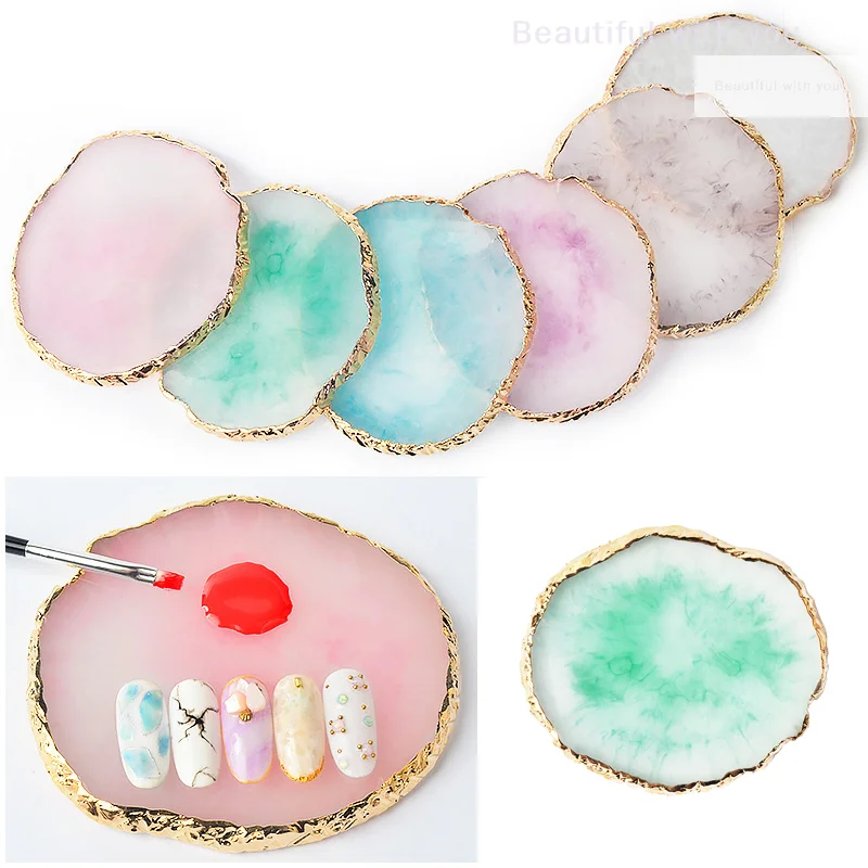 

Resin Agate Stone Nail Art Palette False Nail Tips Mixing Color Drawing Pallet Gel Polish Display Shelf Manicure Tool