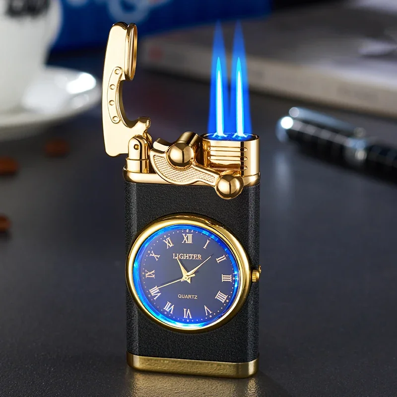 Windproof Inflatable Lighter Watch Cigar Lighter Outdoor Jet Double Tube Lighter Men's Cigarette Accessories Small Tool - Image 6